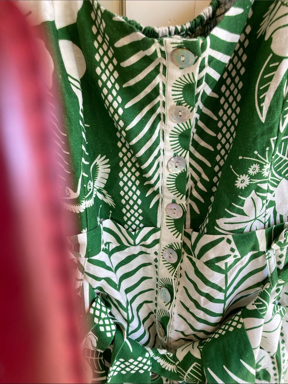 FARM Rio Green & White Tropical Tie-Front Romper - Picture 2 of 4
